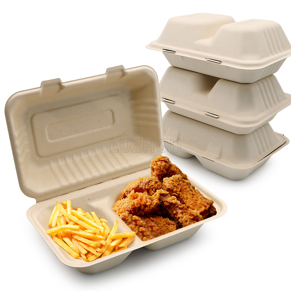 900ml 2-COMP Bagasse Compostable Clamshell Containers